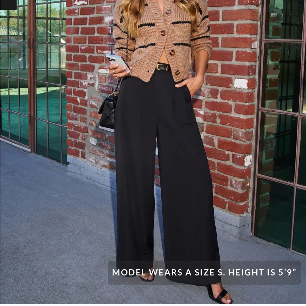 VICI Madrigal Pocketed Wide Leg Pants Elegant Black Wide-Leg Pants